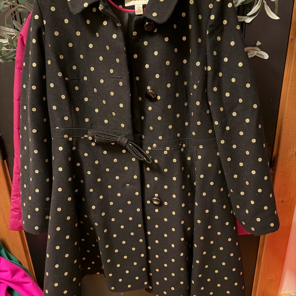 Kate spade bow Black gold Polka Dot Coat Large